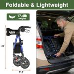 RollisRoll Walkers for Seniors Taller 5.3~7ft, Lightweight Foldable Rollator Walker, Built in Cable, Reinforced Aluminum Frame, 8" Big Rubber Wheels for All Terrain, 350lb Weight Capacity, Blue