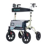 ELENKER All-Terrain Rollator Walker with Seat, Outdoor Rolling Walker, 12” Non-Pneumatic Tire Front Wheels, Compact Folding Design for Seniors, Champagne