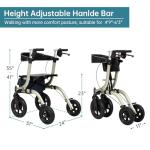 ELENKER All-Terrain Rollator Walker with Seat, Outdoor Rolling Walker, 12” Non-Pneumatic Tire Front Wheels, Compact Folding Design for Seniors, Champagne