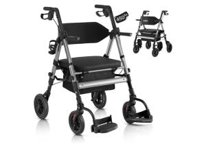2025 StrollAid 2 In 1 Rollator Walker Transport Chair Heavy Duty 450lbsIRON GRAY