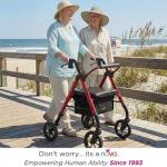 NOVA Star Heavy Duty Bariatric Rollator Walker with Extra Wide Padded Seat, 8" Wheels, Fold Lock Feature, Rolling Walker with Adjustable Seat Height & 450 lbs. Weight Capacity, Red/Standard