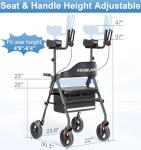 Upright Walkers for Seniors, Stand Up Rollator Walker with Adjustable Padded Armsupport & Seat, Folding Rolling Walker with 8'' Wheel Suitable for All Terrain, Black