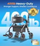 VOCIC Walkers for Seniors Z59, 2 in 1 Walker Wheelchair Combo, 400 LBS Weight Capacity, 10" All Terrain Rollator with Extra Wide Seat & Backrest, Heavy Duty Rollator with Cup Holder，FSA HSA Eligible