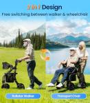 VOCIC Walkers for Seniors Z59, 2 in 1 Walker Wheelchair Combo, 400 LBS Weight Capacity, 10" All Terrain Rollator with Extra Wide Seat & Backrest, Heavy Duty Rollator with Cup Holder，FSA HSA Eligible