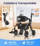 VOCIC Walkers for Seniors Z59, 2 in 1 Walker Wheelchair Combo, 400 LBS Weight Capacity, 10" All Terrain Rollator with Extra Wide Seat & Backrest, Heavy Duty Rollator with Cup Holder，FSA HSA Eligible