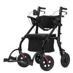 ELENKER ALL TERRAIN ROLLATOR WALKER TRANSPORT WHEELCHAIR COMBO 2 IN 1 - BLACK