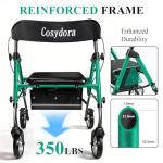 Cosydora Rollator Walkers for Seniors with Seat, 13.6 Lbs Ultra Lightweight Foldable Rolling Walker, 350Lbs Heavy Duty Aluminum, 8" All Terrain Wheels, Dual Adjustable Height, Shimmer Green