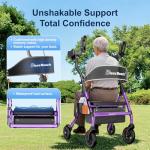 BlessReach Heavy Duty Upright Rollator Walker for Seniors, 450lb Capacity, 6 Height Adjustments, 8" All-Terrain Wheels, Padded Seat & Backrest, Easy Assembly, Foldable Design (Black)