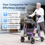 BlessReach Heavy Duty Upright Rollator Walker for Seniors, 450lb Capacity, 6 Height Adjustments, 8" All-Terrain Wheels, Padded Seat & Backrest, Easy Assembly, Foldable Design (Black)