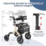 MAXWALK Walkers for Seniors, Rollator Walker with Seat, 10" Rubber Wheels All Terrain Rollator Walker with Backrest, Aluminum Walkers Built-in Cable, Foldable and Adjustable Height for Seniors, Beige