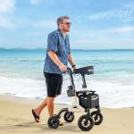 MAXWALK Walkers for Seniors, Rollator Walker with Seat, 10" Rubber Wheels All Terrain Rollator Walker with Backrest, Aluminum Walkers Built-in Cable, Foldable and Adjustable Height for Seniors, Beige