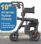 HOMLAND Walkers for Seniors with Seat, Foldable 2 in 1 Rollator Walker Wheelchair Combo, 10" All Terrain Transport Chair with Brakes, Adjustable Seat & Handles, 350lb Capacity, Storage Bag