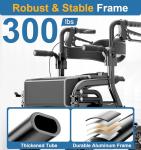 HOMLAND Walkers for Seniors with Seat, Foldable 2 in 1 Rollator Walker Wheelchair Combo, 10" All Terrain Transport Chair with Brakes, Adjustable Seat & Handles, 350lb Capacity, Storage Bag