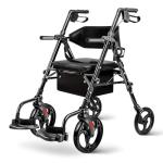2-in-1 Rollator Walker with Seat & Extra Wide Backrest, Foldable Rolling Walker Featuring All-Terrain 10-Inch Front Wheels and 8-Inch Rear Wheels for Seniors, Supports Up to 300 lbs