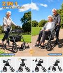 2-in-1 Rollator Walker with Seat & Extra Wide Backrest, Foldable Rolling Walker Featuring All-Terrain 10-Inch Front Wheels and 8-Inch Rear Wheels for Seniors, Supports Up to 300 lbs