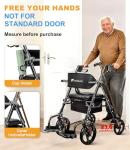 2-in-1 Rollator Walker with Seat & Extra Wide Backrest, Foldable Rolling Walker Featuring All-Terrain 10-Inch Front Wheels and 8-Inch Rear Wheels for Seniors, Supports Up to 300 lbs