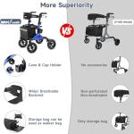 Rollator Walker for Seniors, Foldable All Terrain Rolling Walker with seat, Aluminum Walkers with 10 inch Rubber Wheels, Built-in Cable, Cup Holder, Adjustable Handles and Backrest for Seniors, Blue