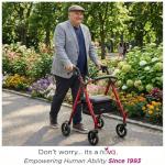 NOVA Medical Products Star DX Heavy Duty Bariatric Rollator Walker with Extra Wide Padded Seat, 8” Wheels, Fold Lock Feature, Rolling Walker with Adjustable Seat Height & 450 lb Weight Capacity, Red