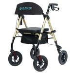 ELENKER All-Terrain Rollator Walker with 10” Non-Pneumatic Wheels, Sponge Padded Seat and Backrest, Fully Adjustment Frame for Seniors, Champagne