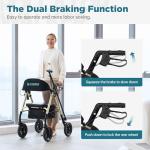ELENKER All-Terrain Rollator Walker with 10” Non-Pneumatic Wheels, Sponge Padded Seat and Backrest, Fully Adjustment Frame for Seniors, Champagne