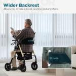 ELENKER All-Terrain Rollator Walker with 10” Non-Pneumatic Wheels, Sponge Padded Seat and Backrest, Fully Adjustment Frame for Seniors, Champagne