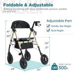 ELENKER All-Terrain Rollator Walker with 10” Non-Pneumatic Wheels, Sponge Padded Seat and Backrest, Fully Adjustment Frame for Seniors, Champagne
