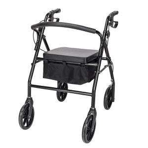 Black Heavy Duty Rolling Rollator Folding Walker Wide Seat With 4 Wheels