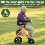 Walkers for Seniors, Rollator Walker with Seat, 12" Big Rubber Wheels All Terrain Rolling Walker with Backrest, Foldable Rollator Walker, Reinforced Aluminum Frame, Built-in Cable, Orange