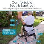 Vive Ultralight Rollator Walker with Seat – Carbon Fiber Frame for Seniors – Folding Mobility Aid with Brakes, Armrest & Storage Bag – Height Adjustable, Compact, Durable, 450 lb Capacity