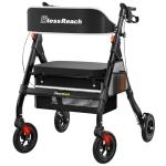 BlessReach Foldable Rollator Walkers with Seat for Seniors, 450 lb Capacity, 8'' Wheels, 18" Big Seat, 6-Position Height, Heavy-Duty Aluminum Rolling Walker (Black)