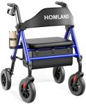 HOMLAND Walkers for Seniors with Seat, Foldable Rollator Walker, Reinforced Aluminum Frame, 8" Big Rubber Wheels for All Terrain, Height Adjustable Lightweight Rolling Walker