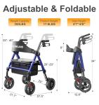 HOMLAND Walkers for Seniors with Seat, Foldable Rollator Walker, Reinforced Aluminum Frame, 8" Big Rubber Wheels for All Terrain, Height Adjustable Lightweight Rolling Walker