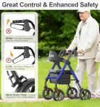 HOMLAND Walkers for Seniors with Seat, Foldable Rollator Walker, Reinforced Aluminum Frame, 8" Big Rubber Wheels for All Terrain, Height Adjustable Lightweight Rolling Walker