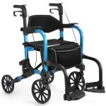 Flyingjoy 2-in-1 Heavy Duty Rollator Walker with 10" Front & 8" Rear Airless Tires, Foldable Transport Wheelchair for Seniors, Supports Up to 300 lbs, Adjustable Height, Safety Features, Easy Storage