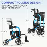 Flyingjoy 2-in-1 Heavy Duty Rollator Walker with 10" Front & 8" Rear Airless Tires, Foldable Transport Wheelchair for Seniors, Supports Up to 300 lbs, Adjustable Height, Safety Features, Easy Storage
