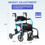 Flyingjoy 2-in-1 Heavy Duty Rollator Walker with 10" Front & 8" Rear Airless Tires, Foldable Transport Wheelchair for Seniors, Supports Up to 300 lbs, Adjustable Height, Safety Features, Easy Storage