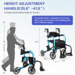 Flyingjoy 2-in-1 Heavy Duty Rollator Walker with 10" Front & 8" Rear Airless Tires, Foldable Transport Wheelchair for Seniors, Supports Up to 300 lbs, Adjustable Height, Safety Features, Easy Storage