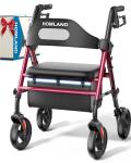 Lightweight Foldable Rollator Walker with Seat - Red