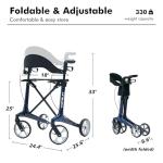 Carbon Fiber Ultralight Rollator Walker for Seniors with Seat & Brakes, Foldable ，7-Level Height ，8" Wheels, 11.5lbs Lightweight Mobility Aid, 330lbs Heavy-Duty Capacity, Adjustable Height (Blue)