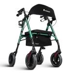 FlyingJoy Rollator Walker with Seat and Brakes, 300 lbs Adults Bariatric Walker for Seniors with Extra Wide Backrest, Lightweight Folding Adjustable Height, All Terrain Rolling Walker 8 Inch 4 Wheels