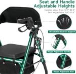 FlyingJoy Rollator Walker with Seat and Brakes, 300 lbs Adults Bariatric Walker for Seniors with Extra Wide Backrest, Lightweight Folding Adjustable Height, All Terrain Rolling Walker 8 Inch 4 Wheels