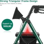 FlyingJoy Rollator Walker with Seat and Brakes, 300 lbs Adults Bariatric Walker for Seniors with Extra Wide Backrest, Lightweight Folding Adjustable Height, All Terrain Rolling Walker 8 Inch 4 Wheels