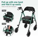 FlyingJoy Rollator Walker with Seat and Brakes, 300 lbs Adults Bariatric Walker for Seniors with Extra Wide Backrest, Lightweight Folding Adjustable Height, All Terrain Rolling Walker 8 Inch 4 Wheels