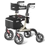 RollisRoll Walkers for Seniors with Seat, Foldable Rollator Walker, Reinforced Aluminum Frame, 10" Big Rubber Wheels for All Terrain, Built-in Cable, Lightweight Rolling Walker, Golden