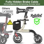 RollisRoll Walkers for Seniors with Seat, Foldable Rollator Walker, Reinforced Aluminum Frame, 10" Big Rubber Wheels for All Terrain, Built-in Cable, Lightweight Rolling Walker, Golden