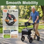 RollisRoll Walkers for Seniors with Seat, Foldable Rollator Walker, Reinforced Aluminum Frame, 10" Big Rubber Wheels for All Terrain, Built-in Cable, Lightweight Rolling Walker, Golden