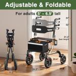 RollisRoll Walkers for Seniors with Seat, Foldable Rollator Walker, Reinforced Aluminum Frame, 10" Big Rubber Wheels for All Terrain, Built-in Cable, Lightweight Rolling Walker, Golden