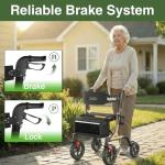 RollisRoll Walkers for Seniors with Seat, Foldable Rollator Walker, Reinforced Aluminum Frame, 10" Big Rubber Wheels for All Terrain, Built-in Cable, Lightweight Rolling Walker, Golden