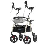 ELENKER All Terrain Upright Rollator Walker with Seat, Foldable Stand Up Walkers for Seniors with Armrest, Front Pouch, 10” Wheels, Fully Adjustment Frame, Champagne