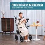 ELENKER All Terrain Upright Rollator Walker with Seat, Foldable Stand Up Walkers for Seniors with Armrest, Front Pouch, 10” Wheels, Fully Adjustment Frame, Champagne